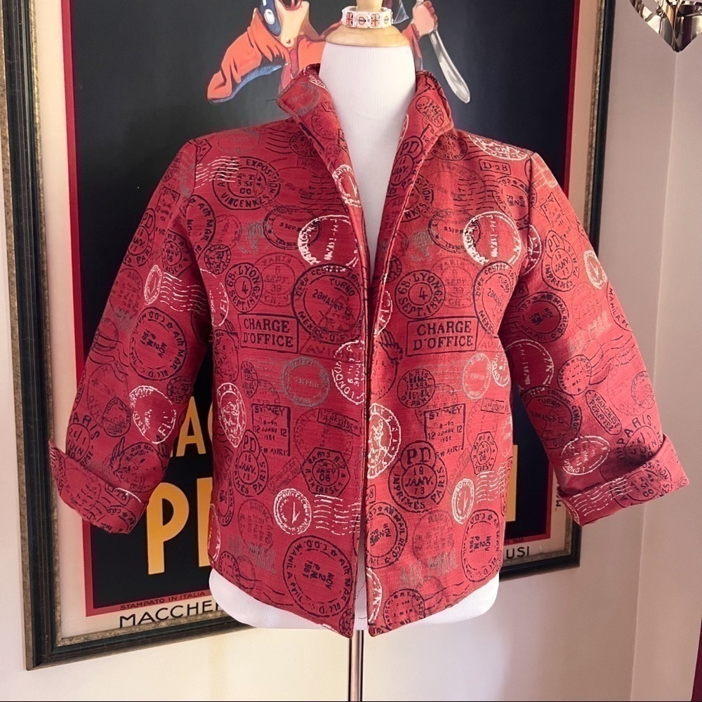 Painted Pony: Red Black Made in the USE Paris Stamp Blazer/Jacket Size Large
